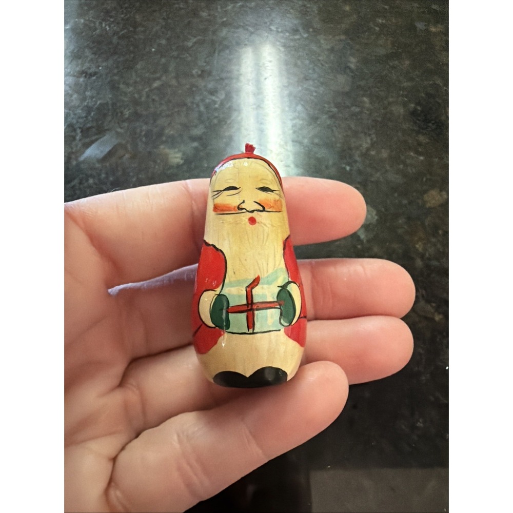 Santa Nesting Doll Ornament Missing Book Wooden Weeble Wobble Figurine Shelf Sit